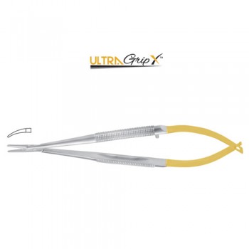 UltraGripX™ TC Barraquer Micro Needle Holder Curved - Smooth Jaws - Round Handle Stainless Steel, 13 cm - 5"